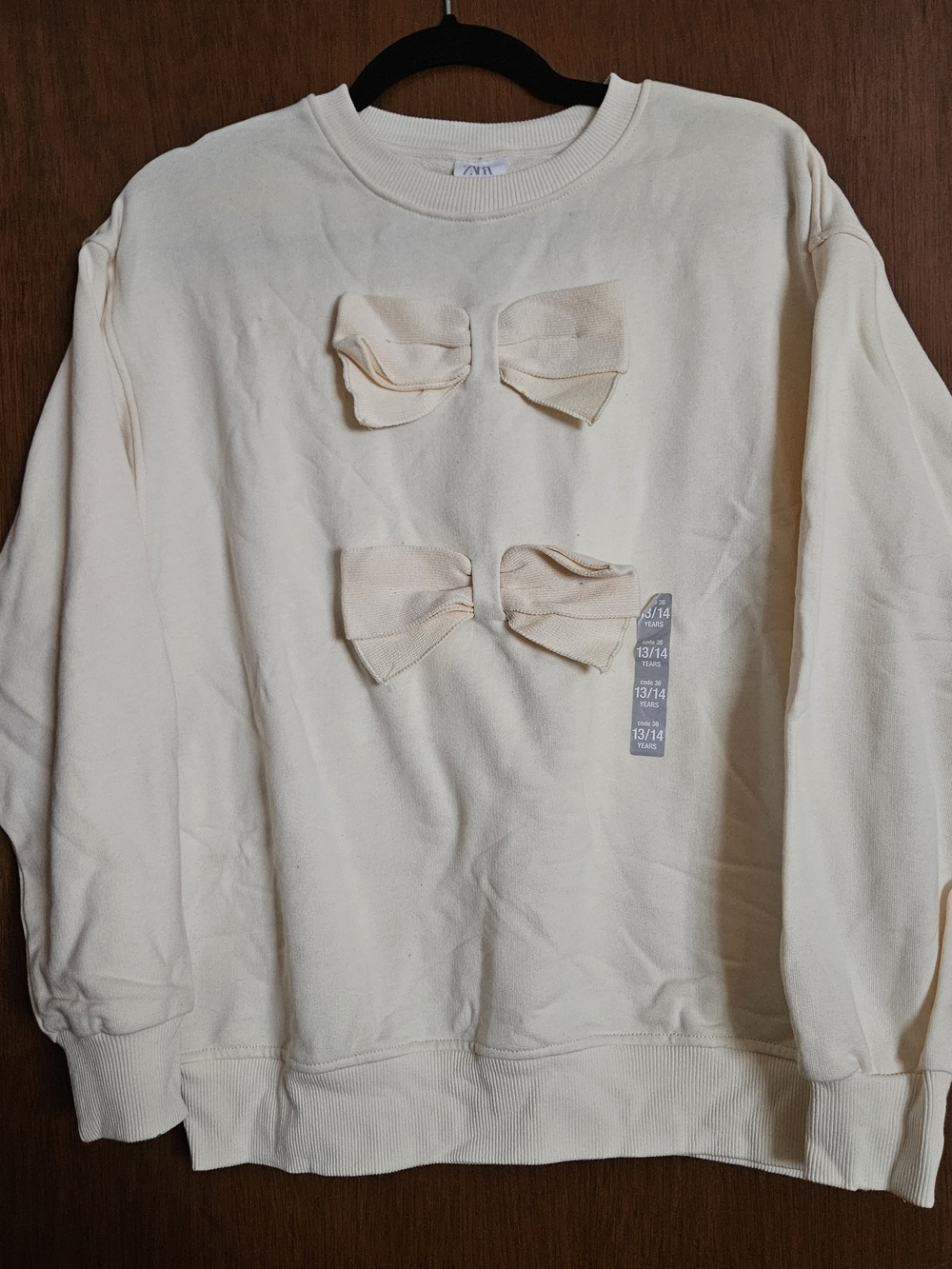 ZARA Kids Cream Bow-Accent Sweatshirt